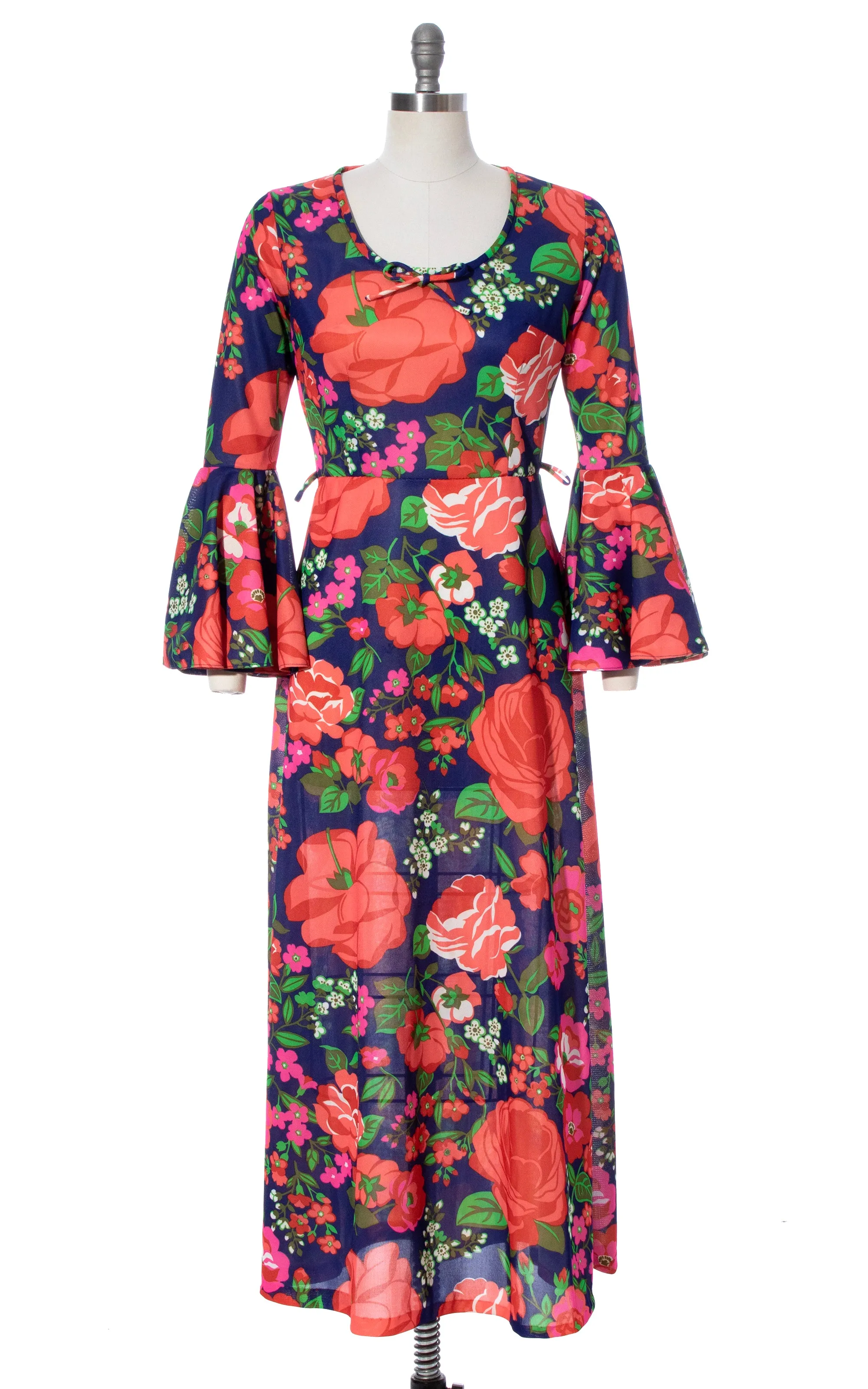 1970s Circle Sleeve Floral Maxi Dress | medium