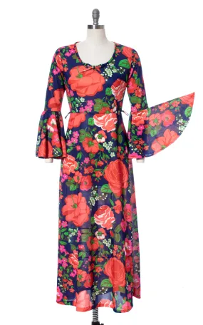 1970s Circle Sleeve Floral Maxi Dress | medium