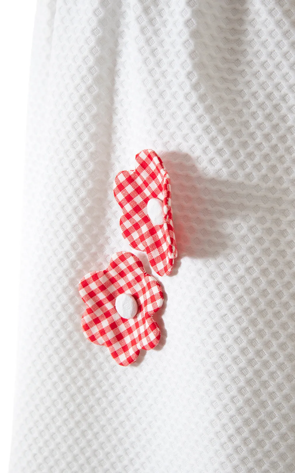 1970s Gingham Floral 3D Cotton Halter Maxi Dress | small