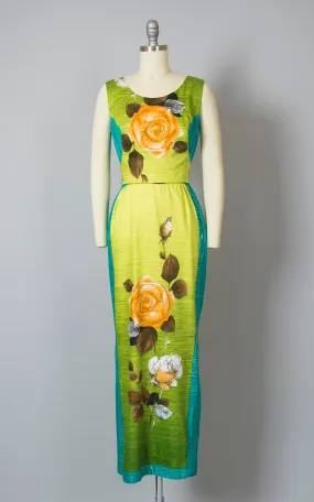 $50 & UNDER SALE || 1960s Hawaiian Rose Color Block Maxi Sundress | small