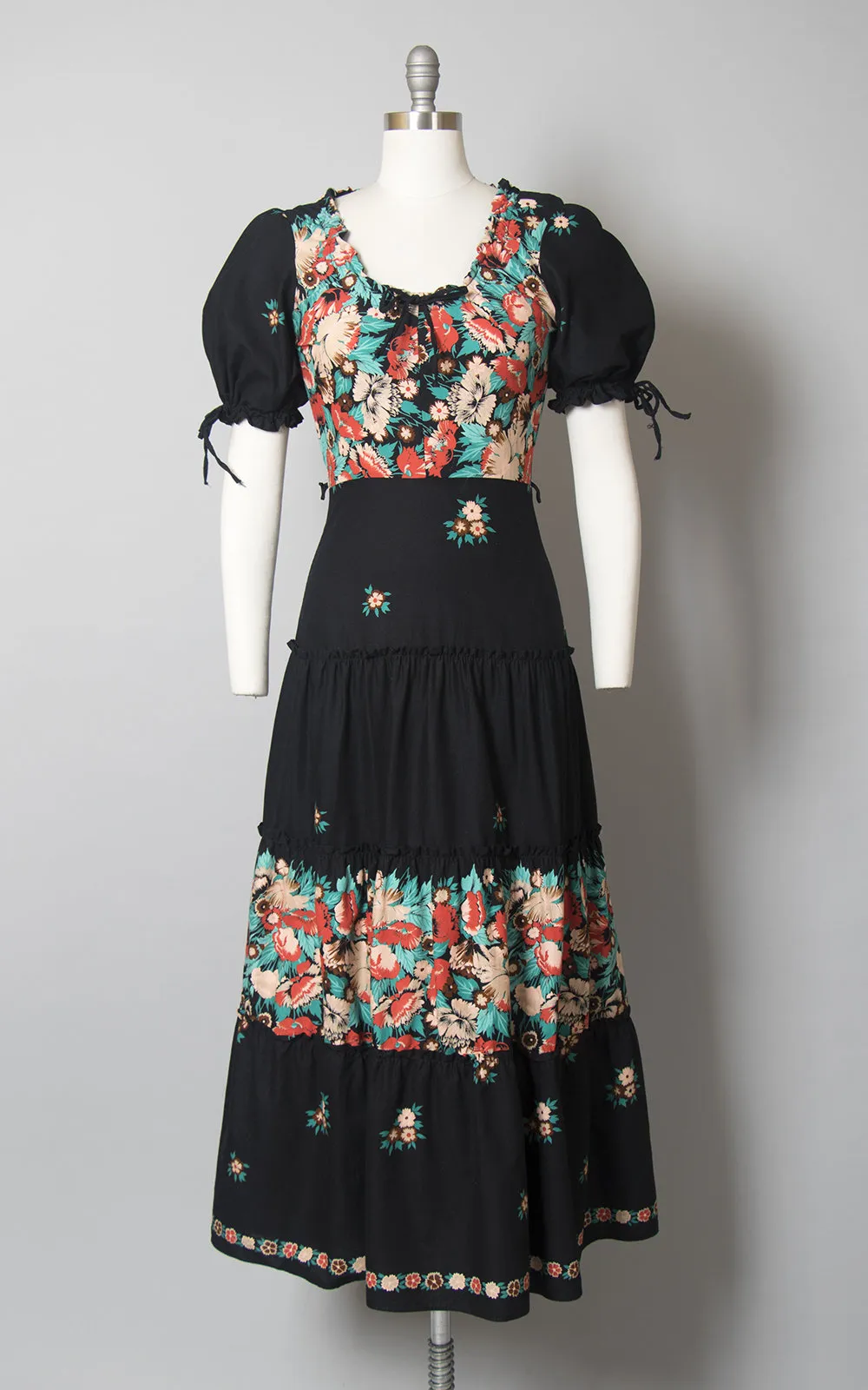 $50 & UNDER SALE || 1970s Floral Cotton Tiered Peasant Dress | small/medium