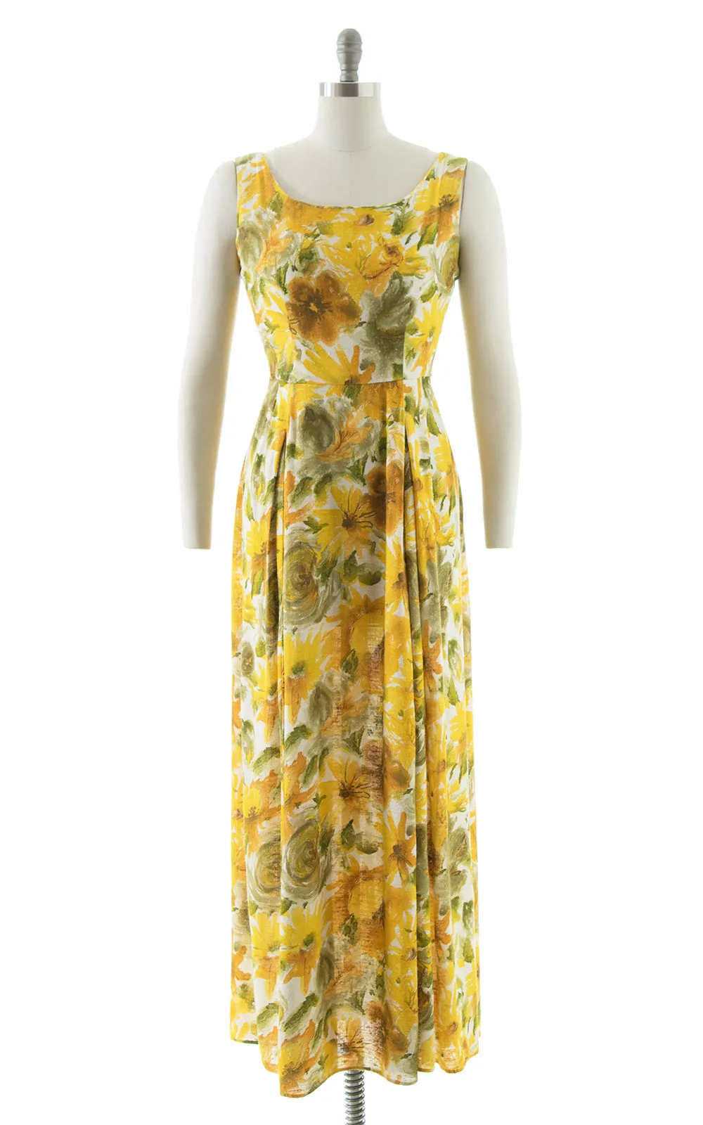 $65 DRESS SALE /// 1960s 1970s Yellow Floral Cotton Maxi Sundress | small