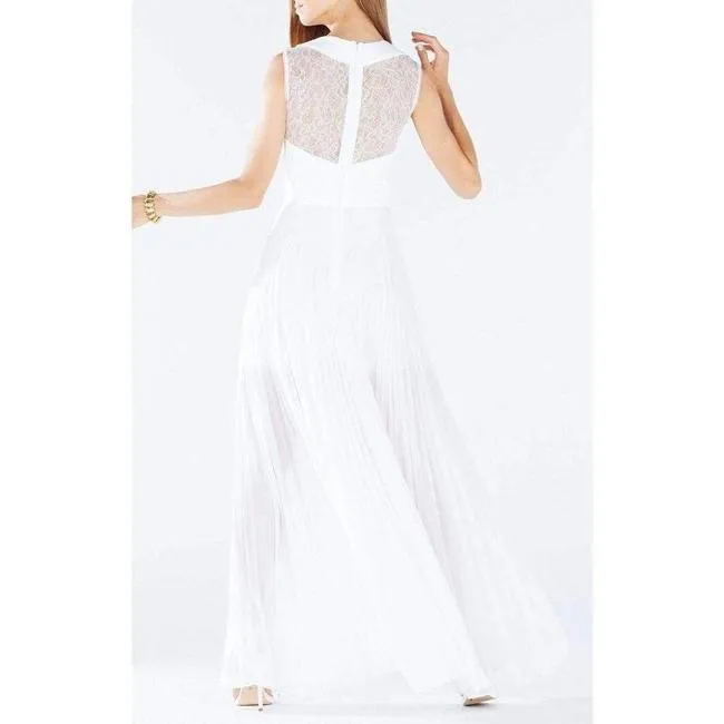 BCBGMAXAZRIA  Pleated Lace Maxi Dress - White