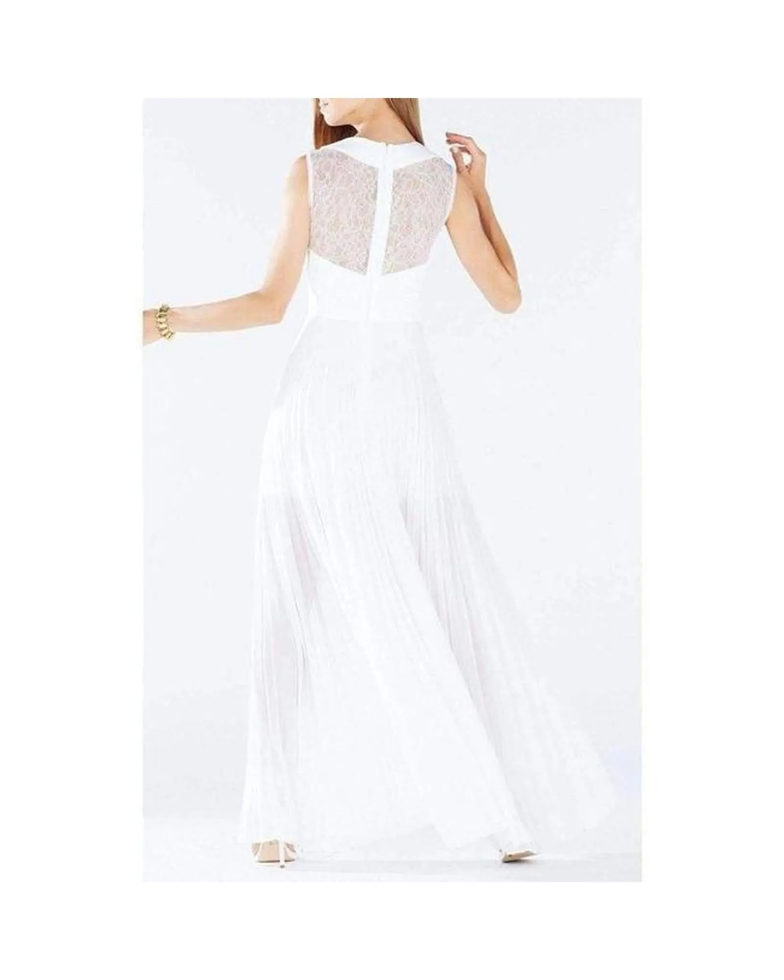 BCBGMAXAZRIA  Pleated Lace Maxi Dress - White
