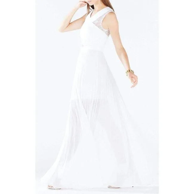 BCBGMAXAZRIA  Pleated Lace Maxi Dress - White