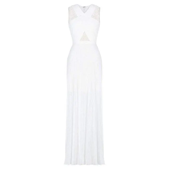 BCBGMAXAZRIA  Pleated Lace Maxi Dress - White