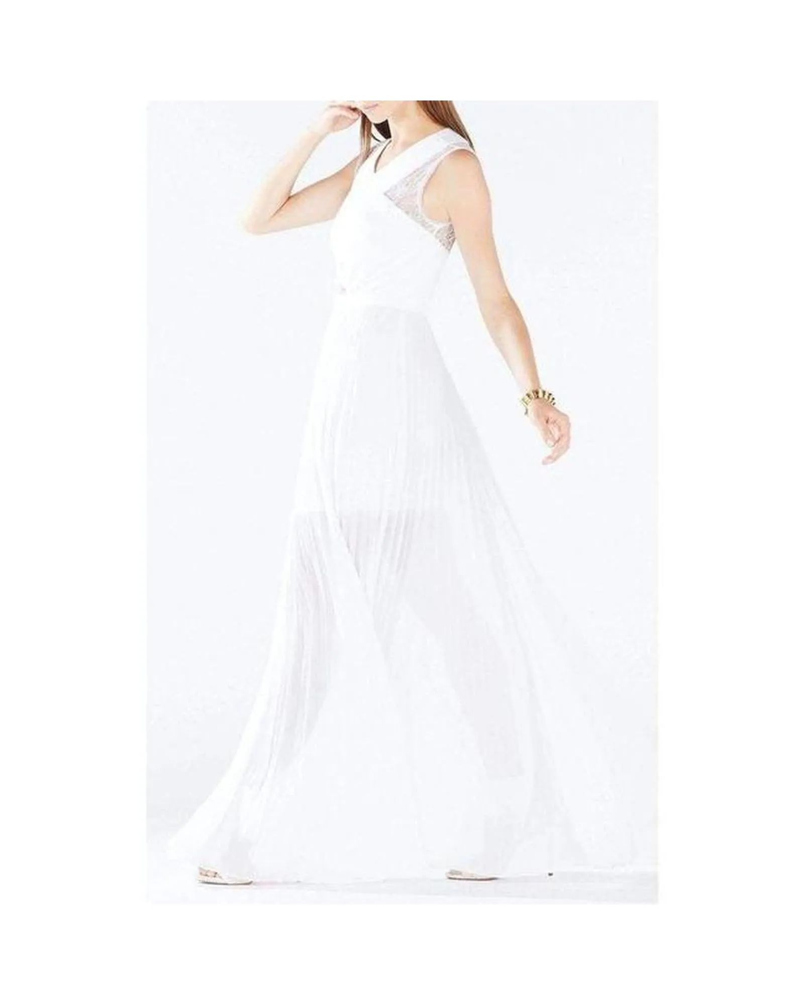 BCBGMAXAZRIA  Pleated Lace Maxi Dress - White