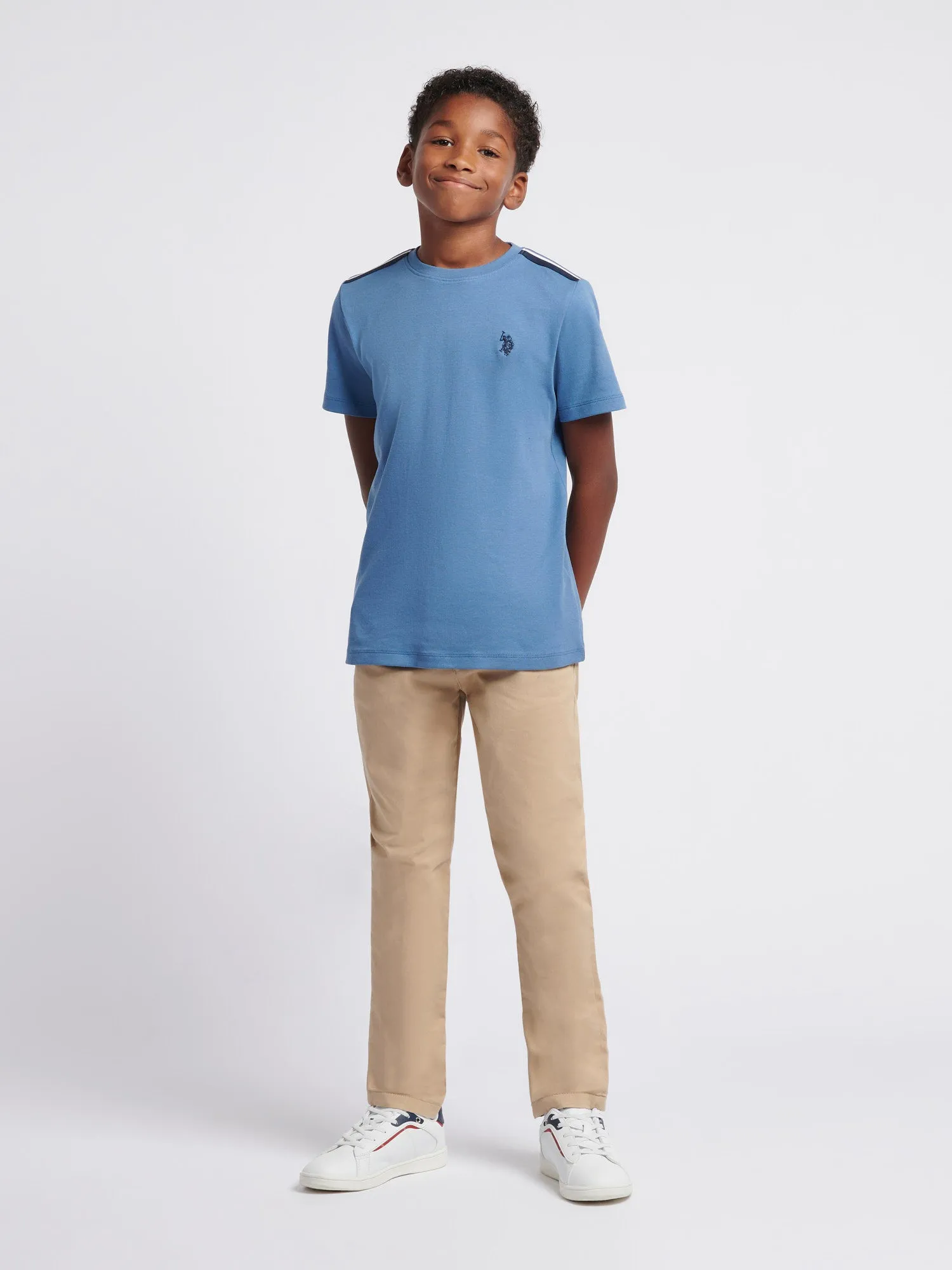 Boys Taped Interlock T-Shirt in Blue Horizon
