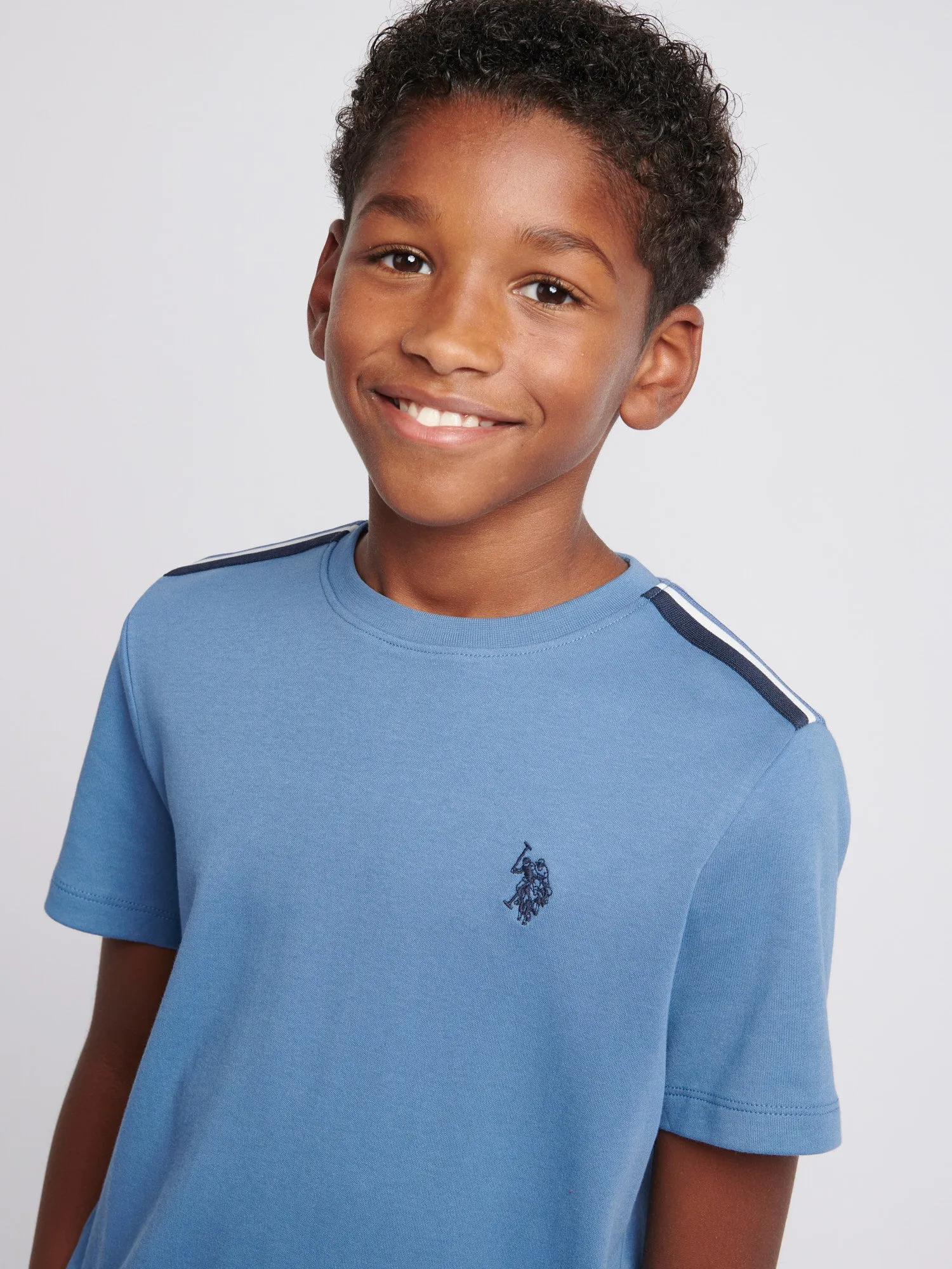 Boys Taped Interlock T-Shirt in Blue Horizon