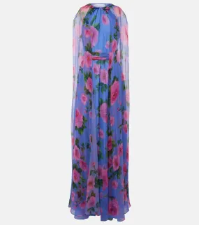 Carolina Herrera Floral caped halterneck silk gown