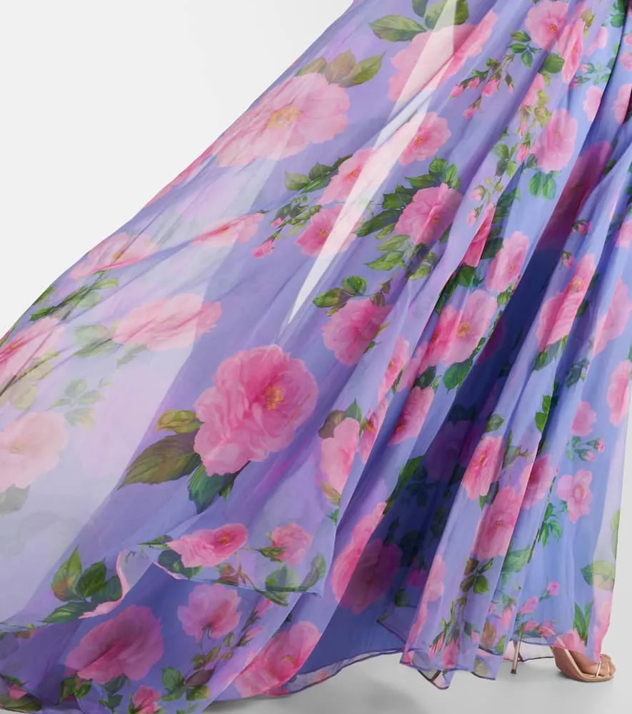 Carolina Herrera Floral caped halterneck silk gown