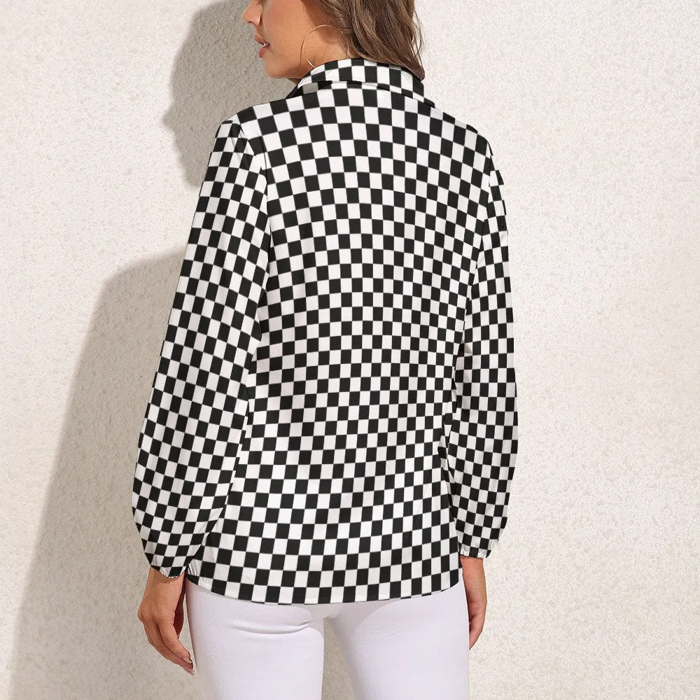 Checker Top Women, Checker Blouse, Black Checker Top, Semi Sheer Blouse, 80s retro top, Retro Blouse, Black and White Blouse, Checker Shirt