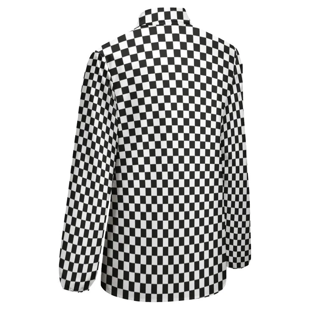 Checker Top Women, Checker Blouse, Black Checker Top, Semi Sheer Blouse, 80s retro top, Retro Blouse, Black and White Blouse, Checker Shirt