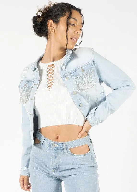 DENIM RHINESTONE JACKET