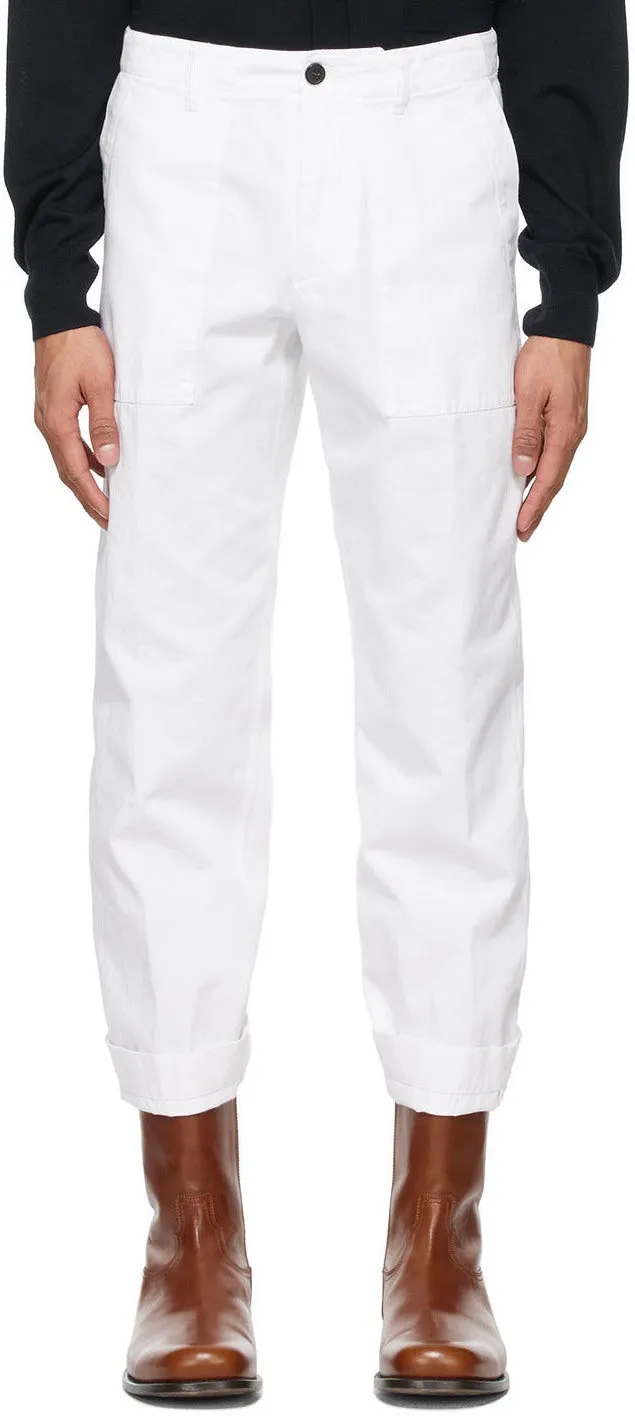 Dries Van Noten White Twill Trousers