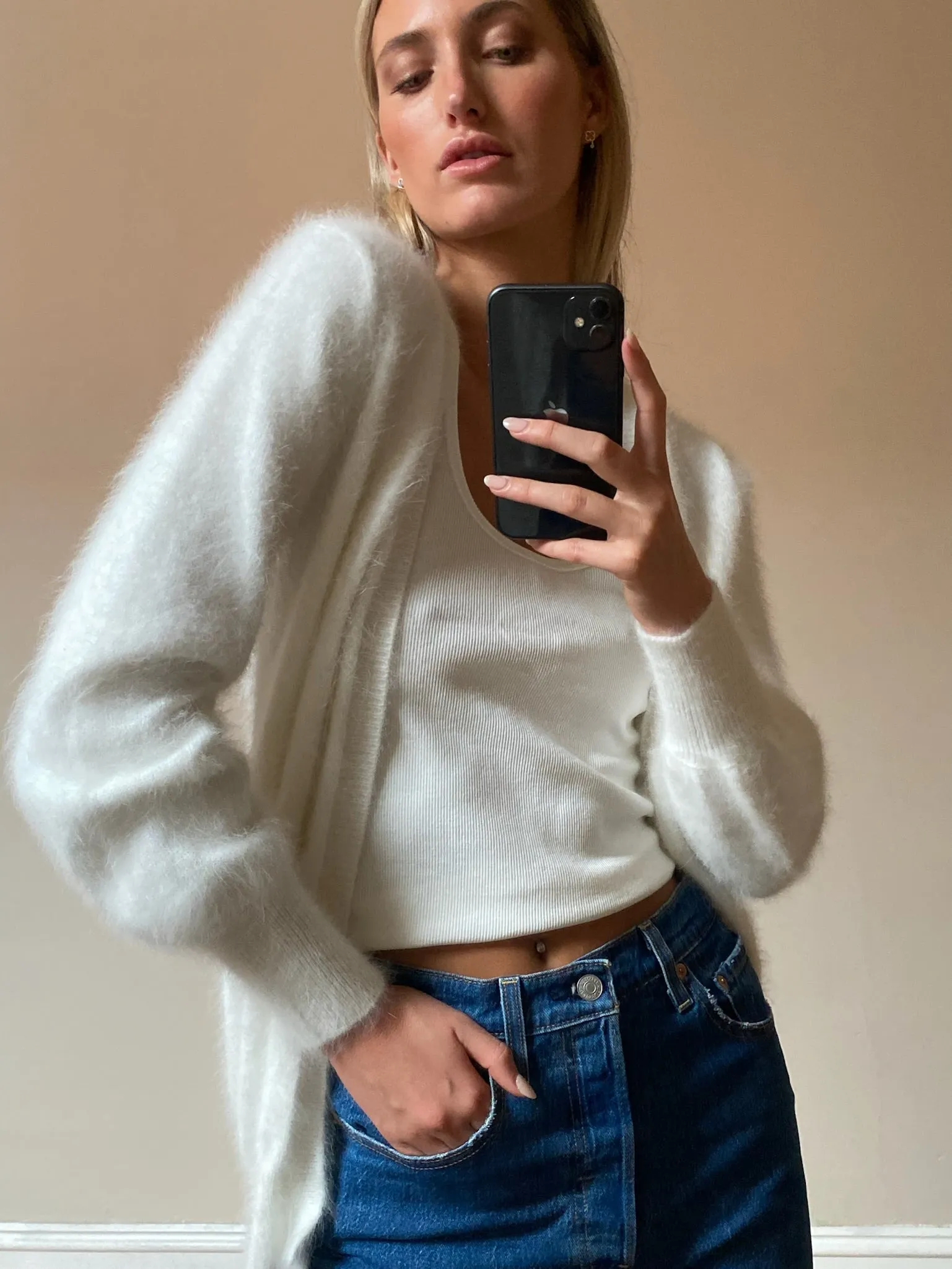 Ella Cashmere Cardigan - Snow