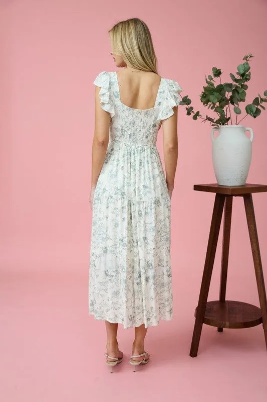 FLORAL SWEETHEART FRONT TIE MIDI DRESS