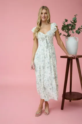 FLORAL SWEETHEART FRONT TIE MIDI DRESS