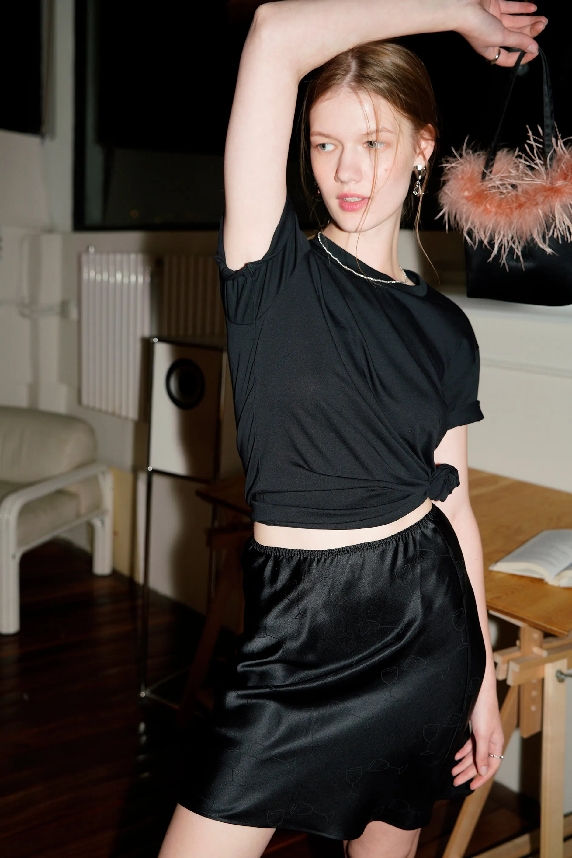Flowy Silk Jacquard Mini Skirt