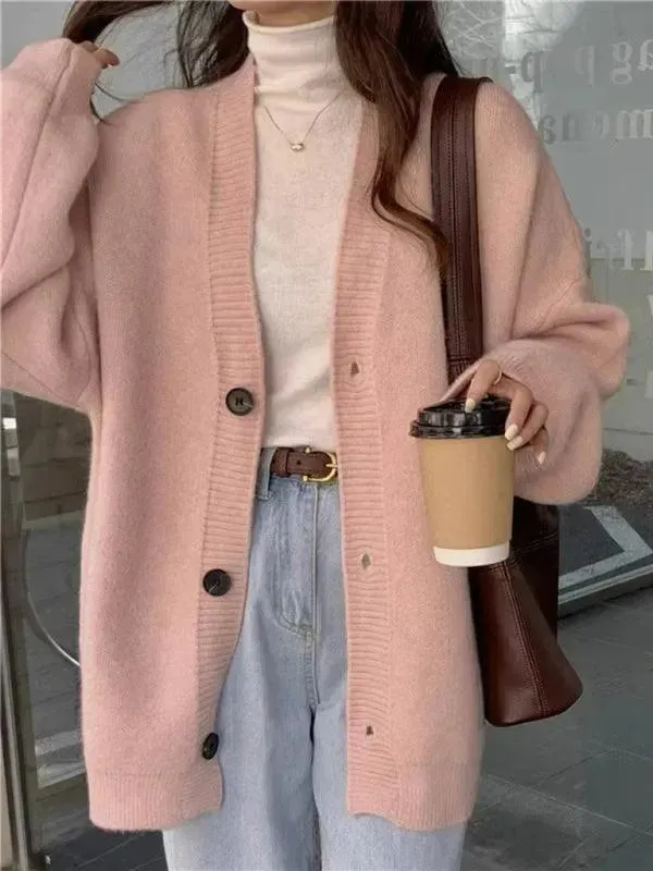 Loose Buttoned Versatile Women Cardigan Sweater