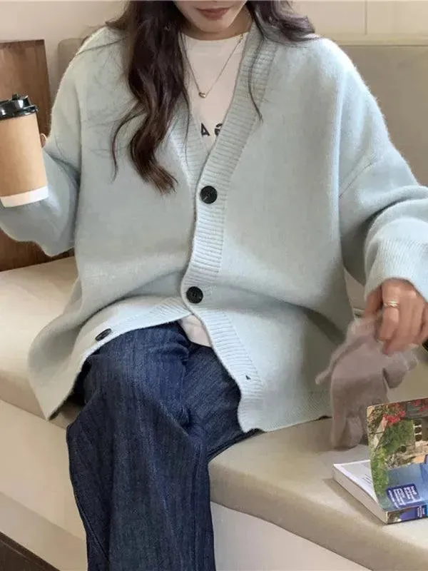 Loose Buttoned Versatile Women Cardigan Sweater