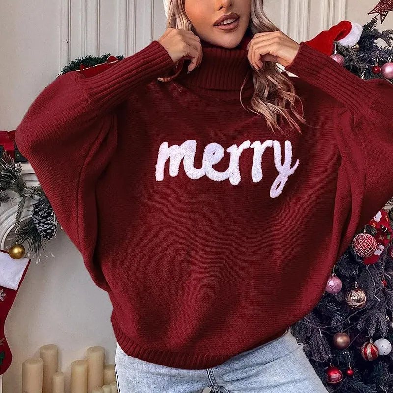 Merry Christmas Turtleneck Long Sleeve Sweater