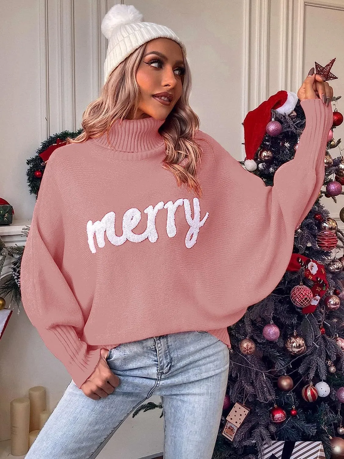 Merry Christmas Turtleneck Long Sleeve Sweater