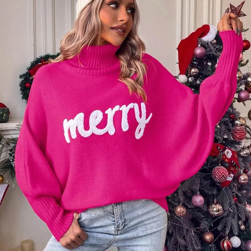 Merry Christmas Turtleneck Long Sleeve Sweater