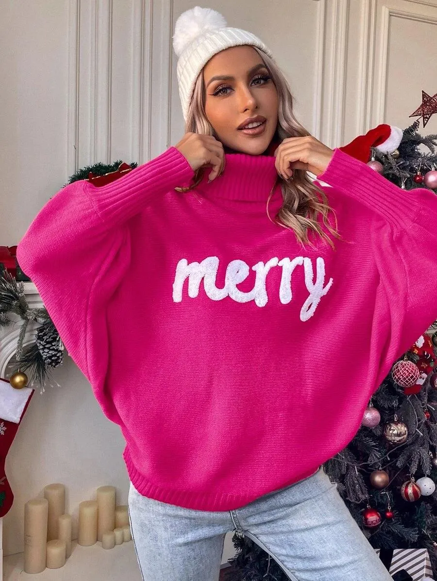 Merry Christmas Turtleneck Long Sleeve Sweater