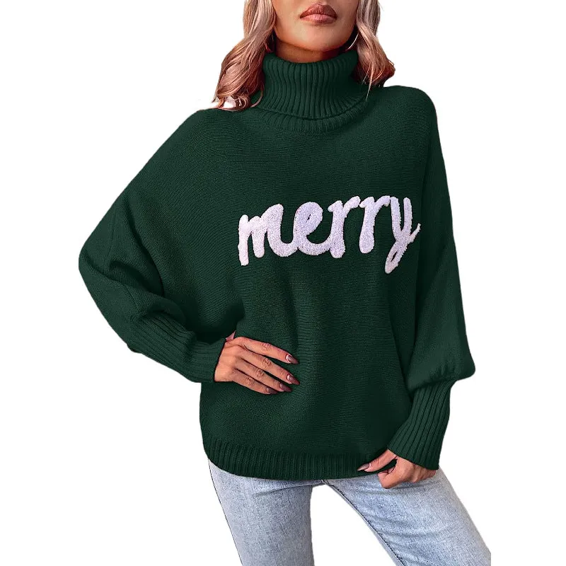 Merry Christmas Turtleneck Long Sleeve Sweater