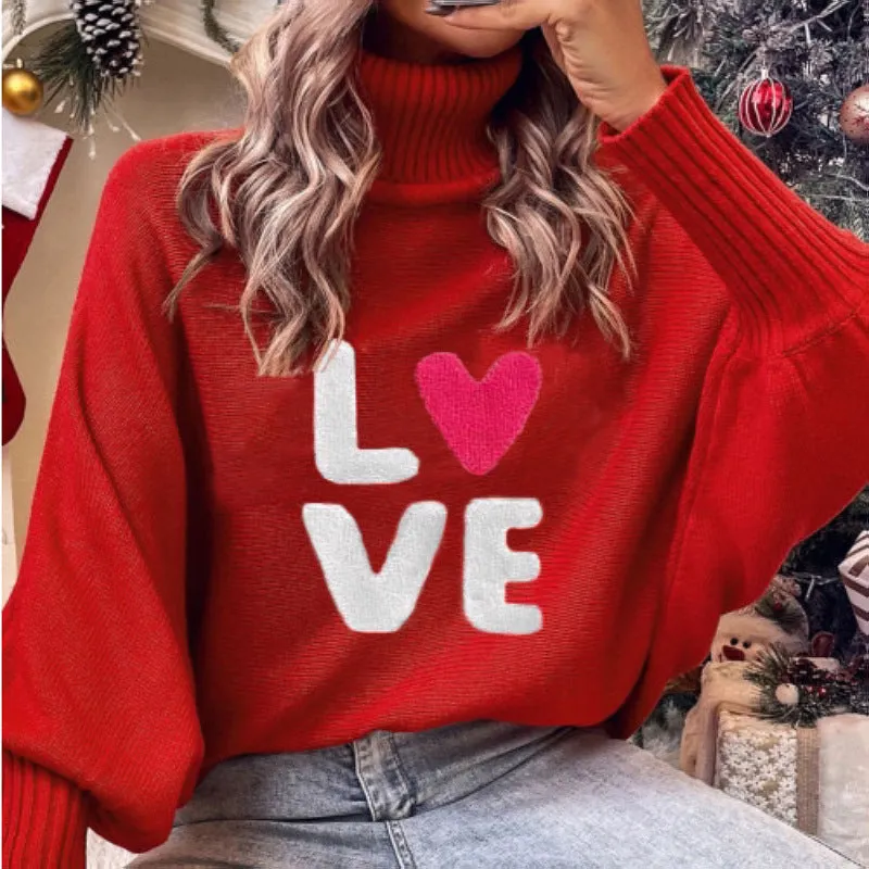 Merry Christmas Turtleneck Long Sleeve Sweater