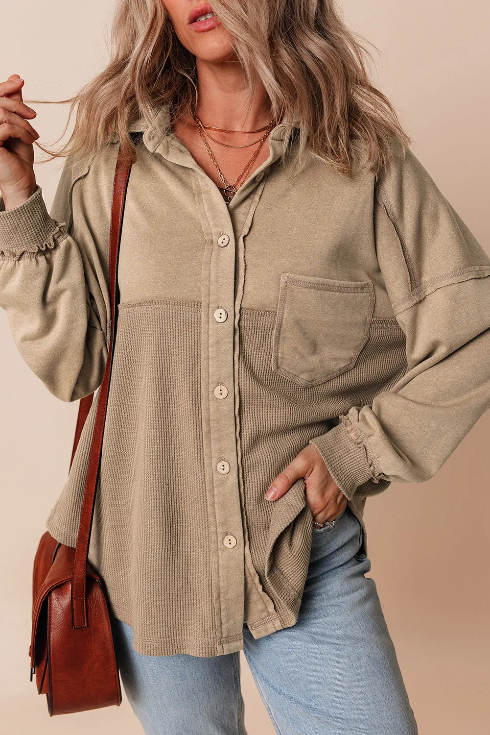 Mineral Wash Textured Loose Fit Shacket