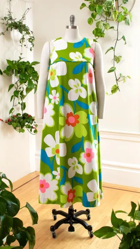 NEW ⭐️ 1960s 1970s Hawaiian Floral Maxi Tent Dress | small