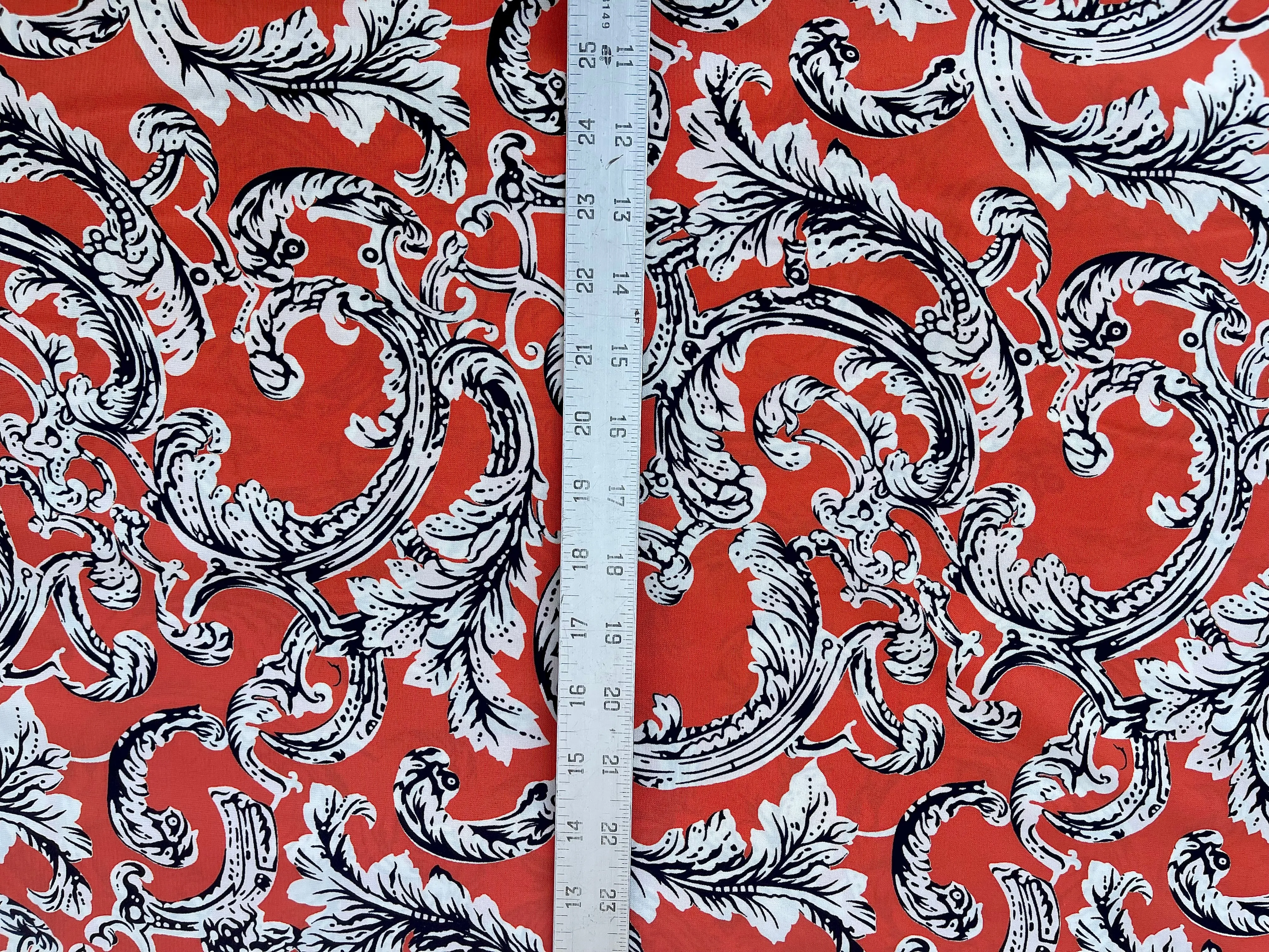 Orange damask print  Woolpeach fabric by the yard - soft flowy fabric