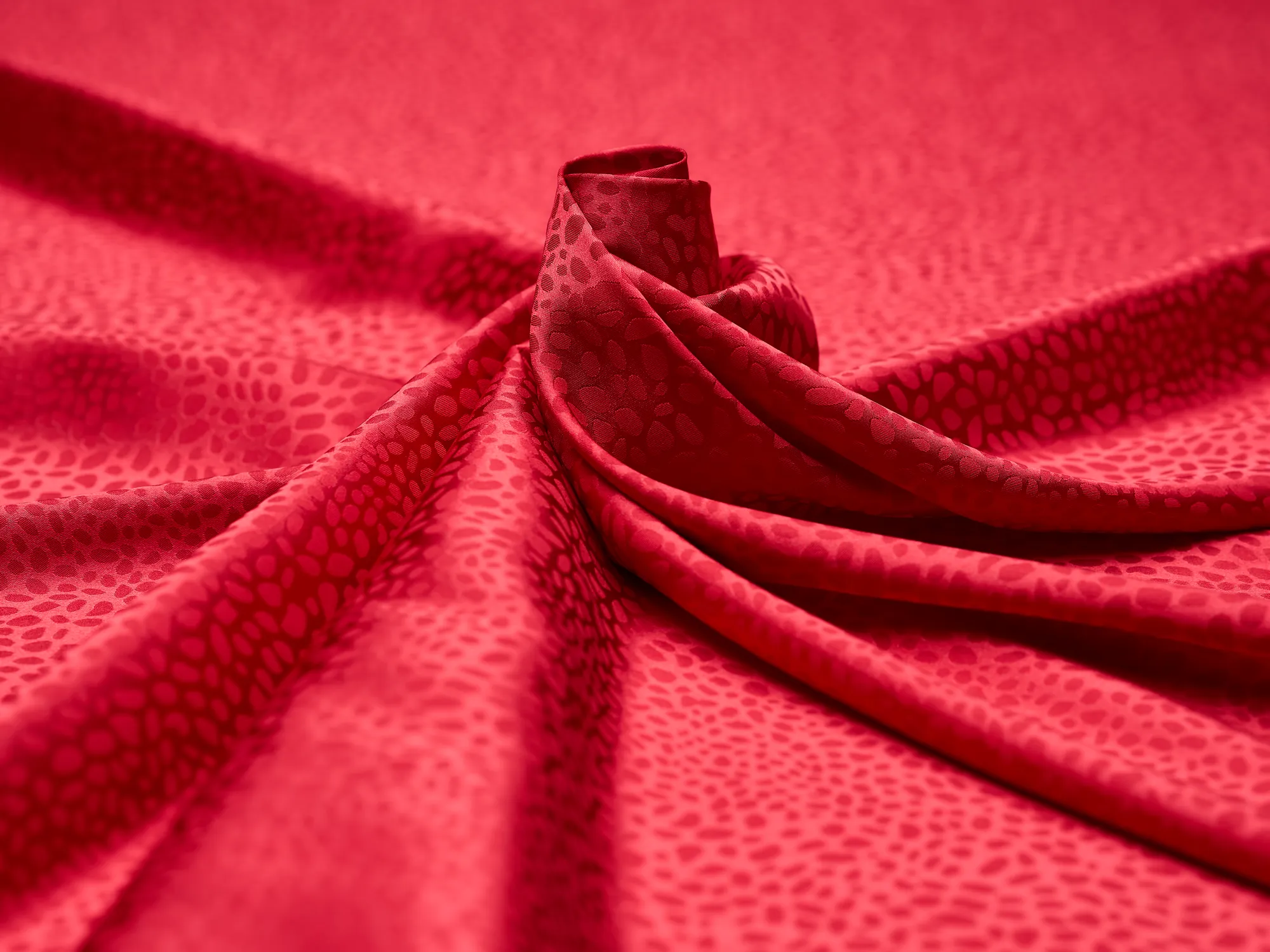 RED SILKY JACQUARD SATIN fabric by the yard - small animal  jacquard pattern - lightweight flowy f