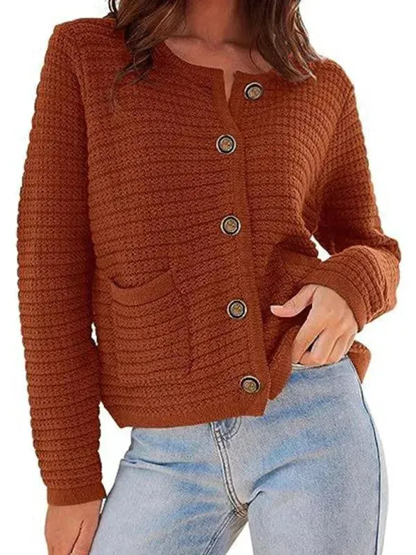 Round Neck Women Cardigan Sweater