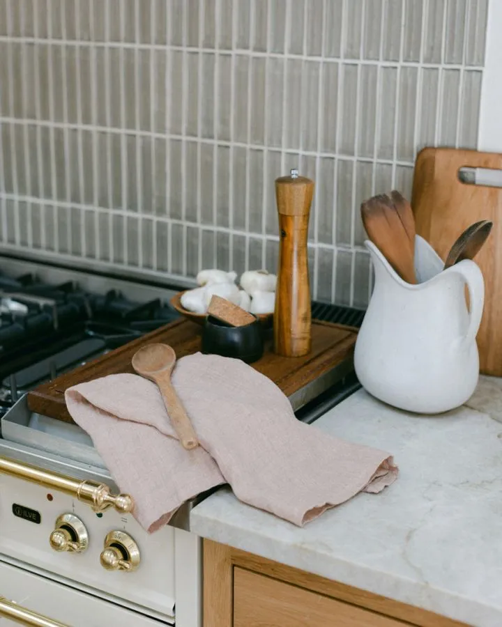 Set of 2- Hand Made Stone Washed Linen Tea Towels, Fair Trade, India