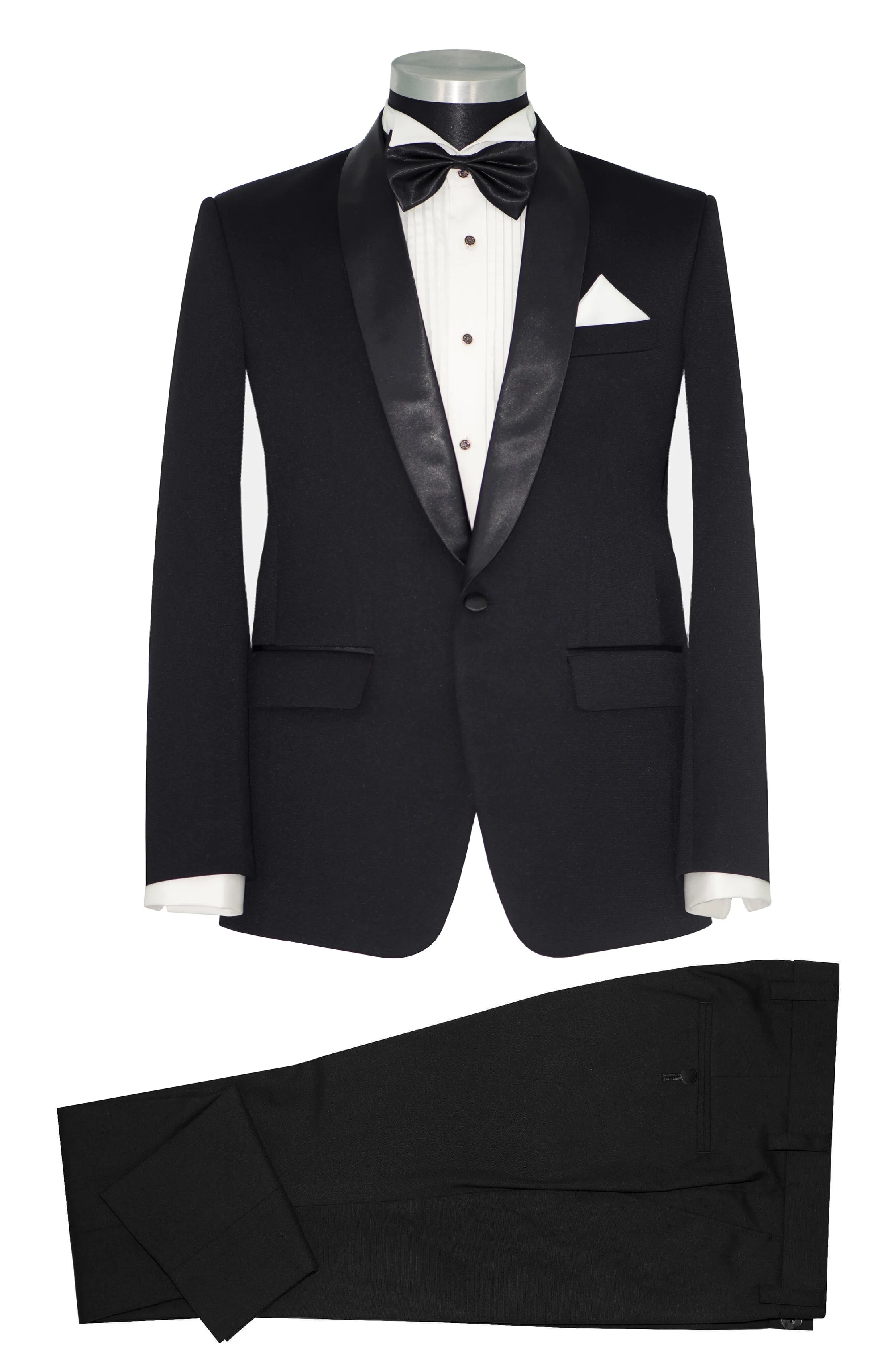 SHAWL LAPEL CLASSIC BLACK SLIM FIT TUXEDO SUIT FOR MEN