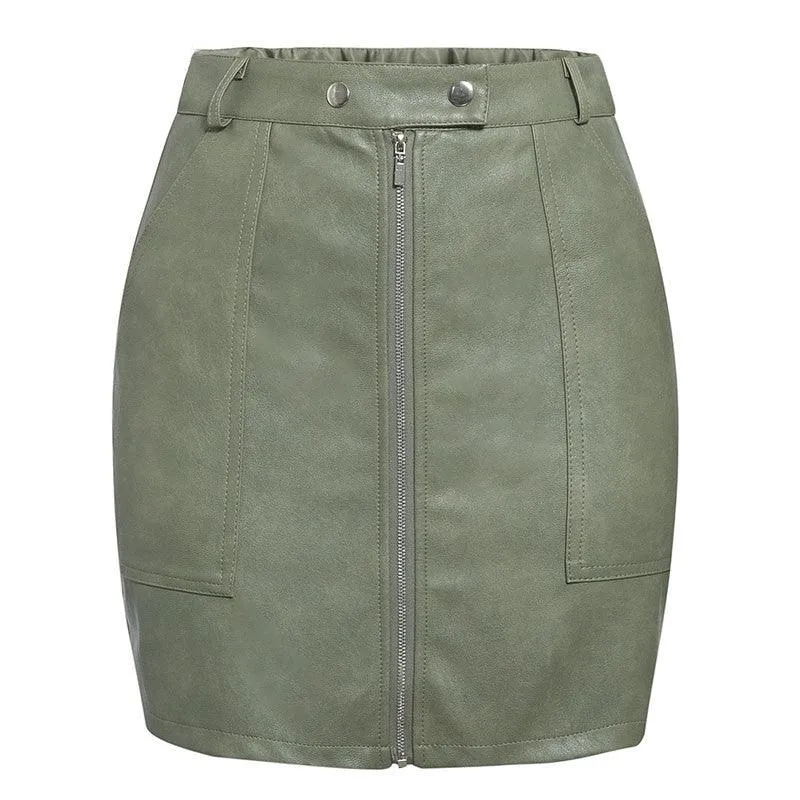 Short Solid Color Leather Skirt