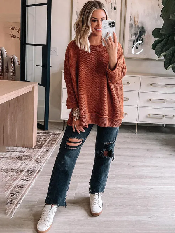 Slouchy Rust-Textured Oversized Knitwear