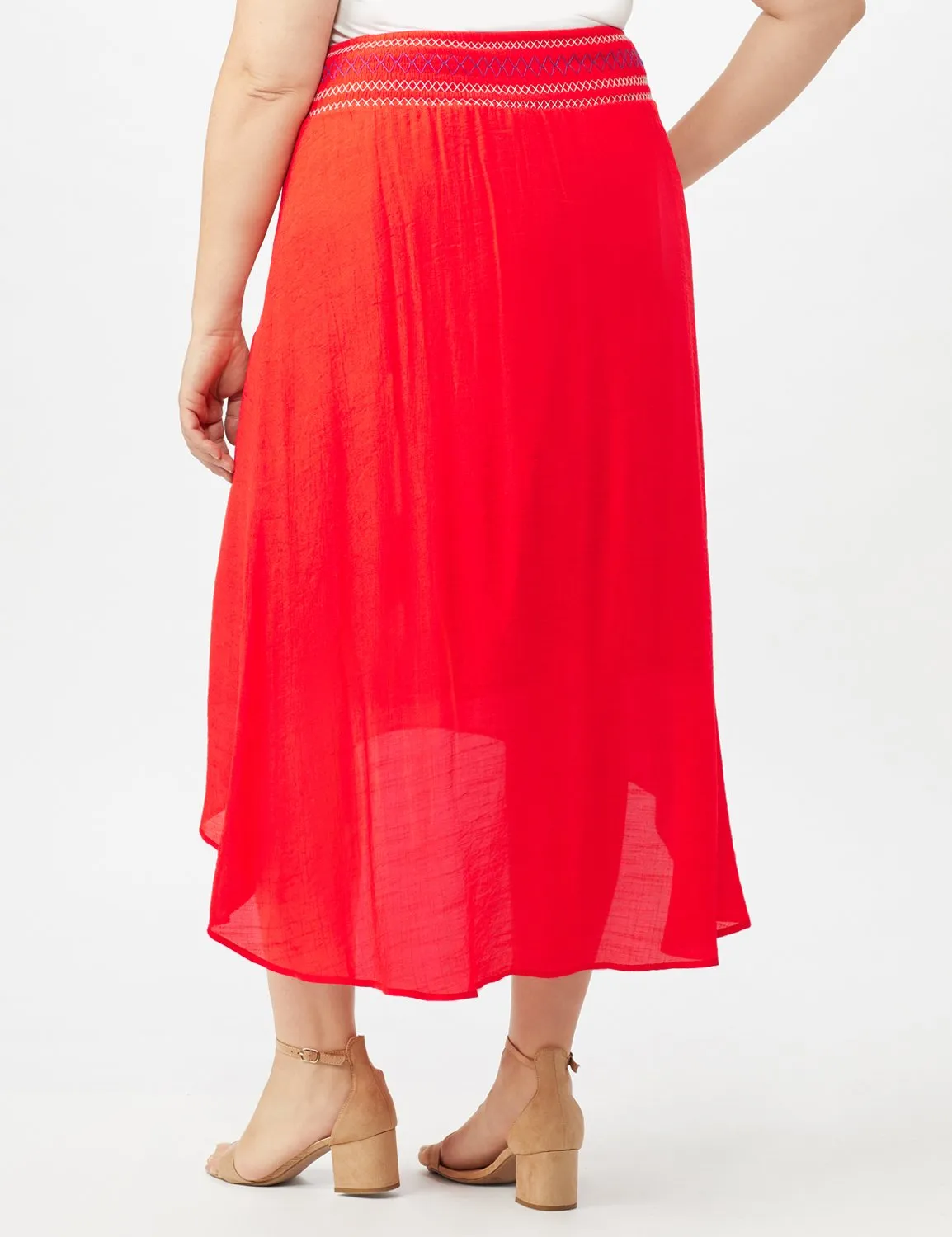 Textured Pull on Hi Lo Hem Skirt