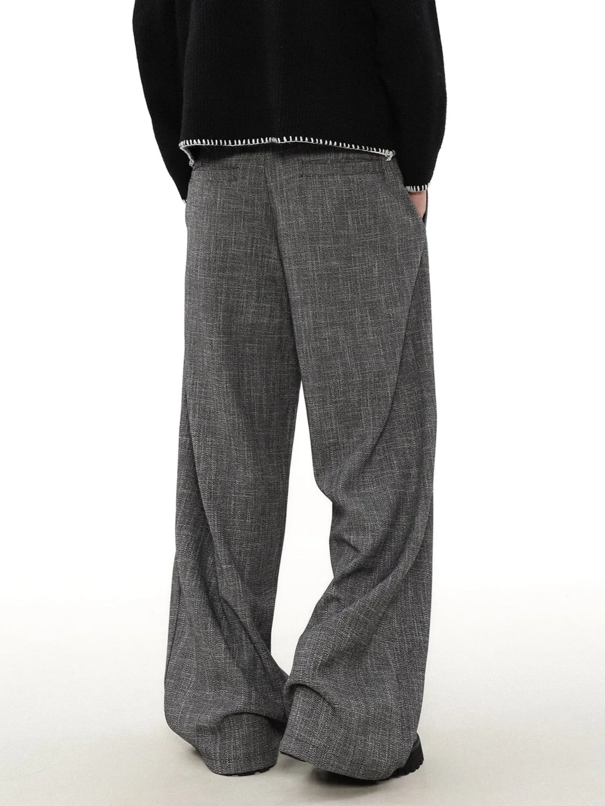 Wide Leg Textured Trousers with Strap Belt