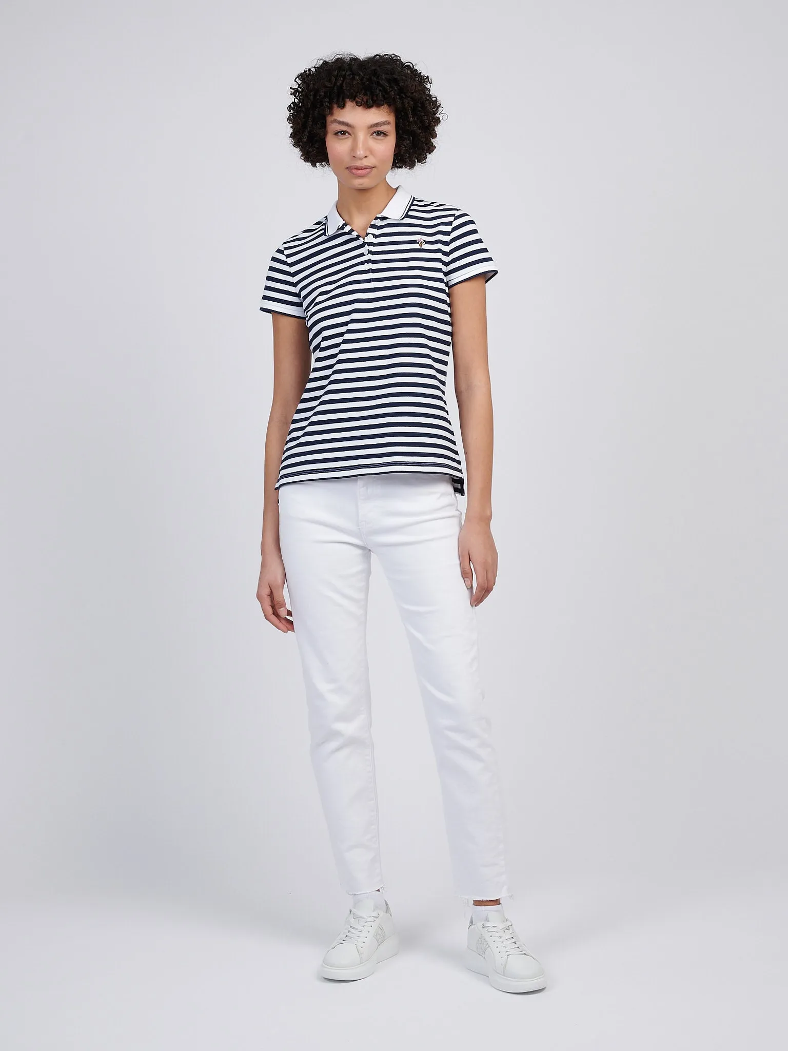 Womens Stripe Polo Shirt in Navy Iris